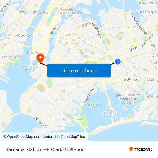Jamaica Station to Clark St Station map