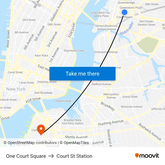 One Court Square to Court St Station map