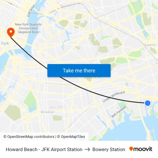 Howard Beach - JFK Airport Station to Bowery Station map