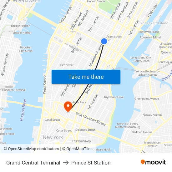Grand Central Terminal to Prince St Station map