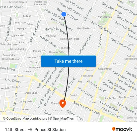 14th Street to Prince St Station map