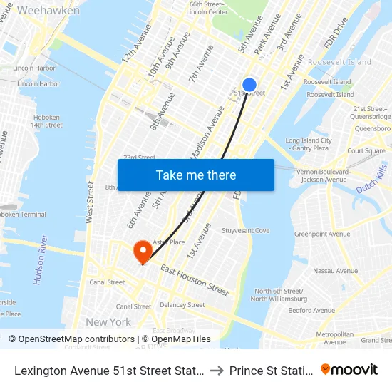 Lexington Avenue 51st Street Station to Prince St Station map