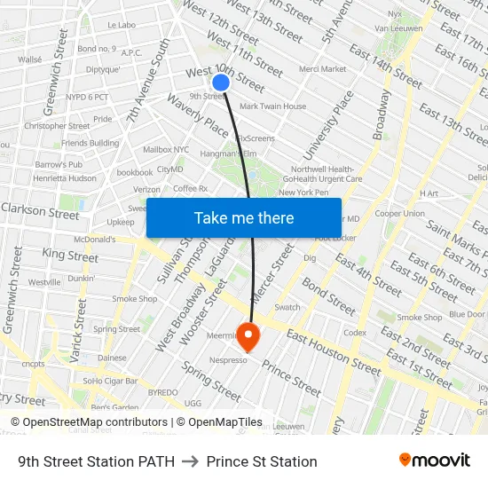9th Street Station PATH to Prince St Station map