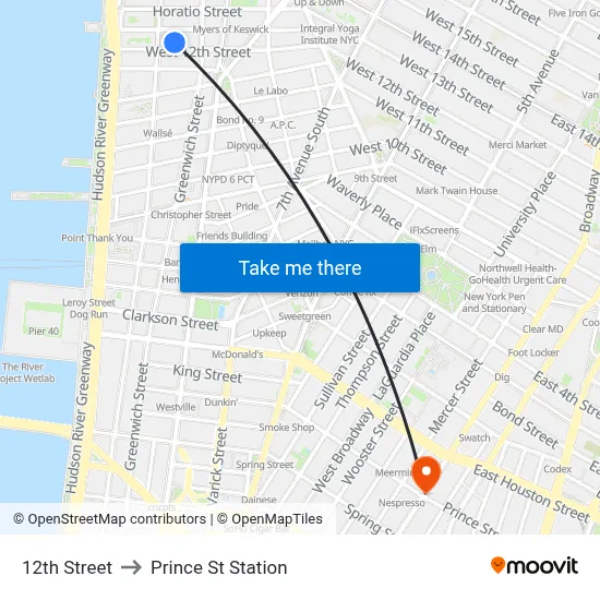 12th Street to Prince St Station map