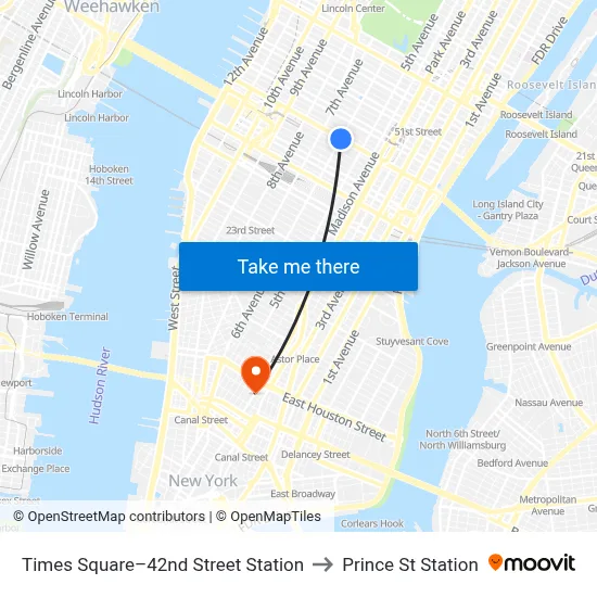 Times Square–42nd Street Station to Prince St Station map