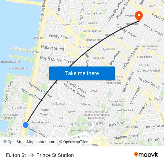 Fulton St to Prince St Station map