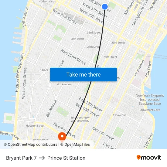 Bryant Park 7 to Prince St Station map