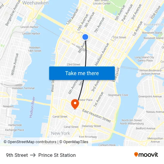 9th Street to Prince St Station map