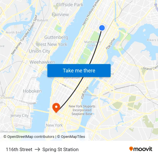 116th Street to Spring St Station map