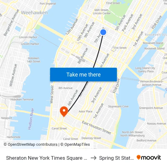 Sheraton New York Times Square Hotel to Spring St Station map