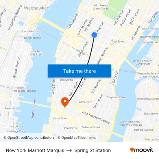 New York Marriott Marquis to Spring St Station map