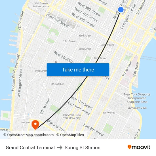 Grand Central Terminal to Spring St Station map