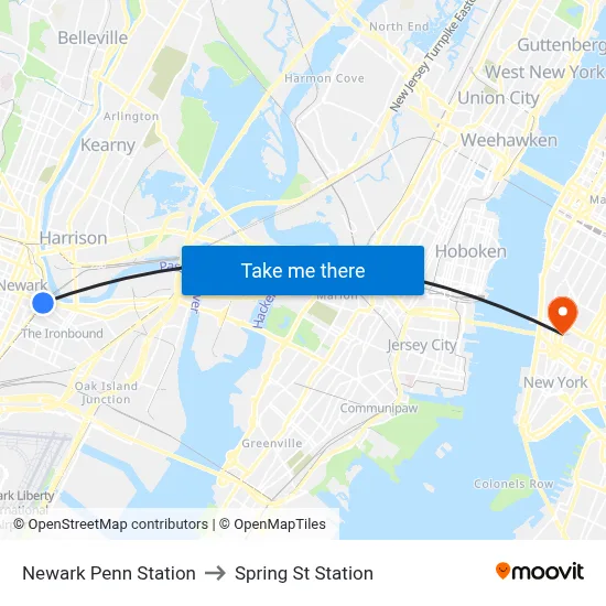 Newark Penn Station to Spring St Station map