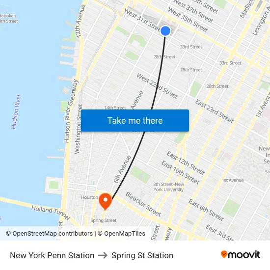 New York Penn Station to Spring St Station map