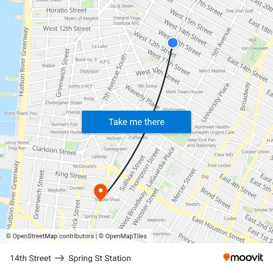 14th Street to Spring St Station map