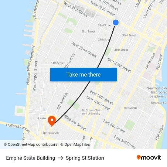Empire State Building to Spring St Station map