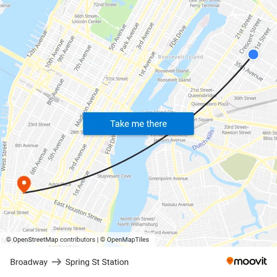 Broadway to Spring St Station map