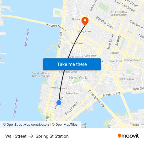 Wall Street to Spring St Station map