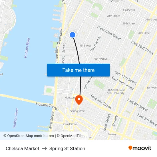 Chelsea Market to Spring St Station map