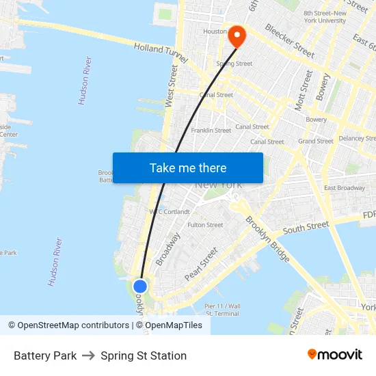 Battery Park to Spring St Station map