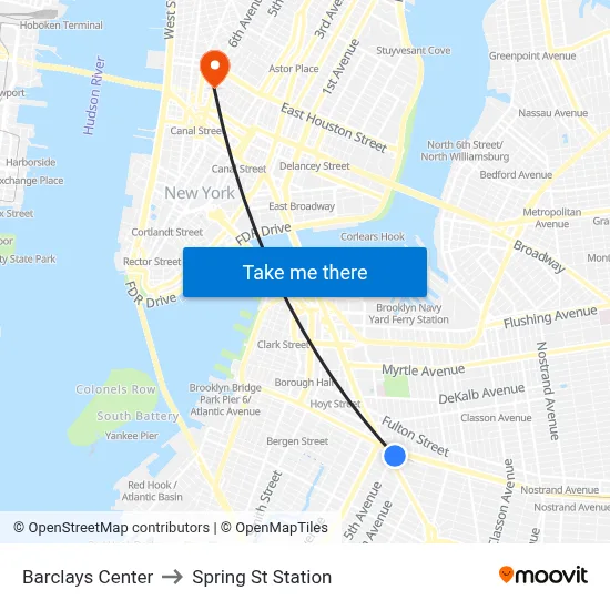 Barclays Center to Spring St Station map