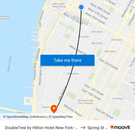 DoubleTree by Hilton Hotel New York - Times Square South to Spring St Station map