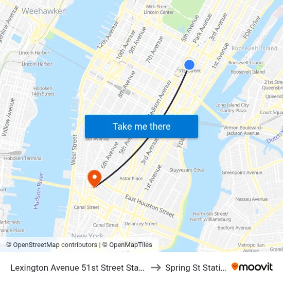 Lexington Avenue 51st Street Station to Spring St Station map