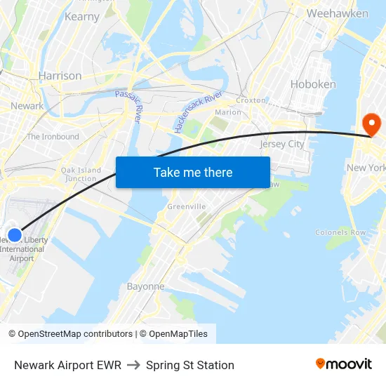 Newark Airport EWR to Spring St Station map