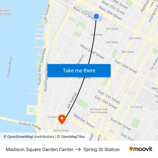 Madison Square Garden Center to Spring St Station map