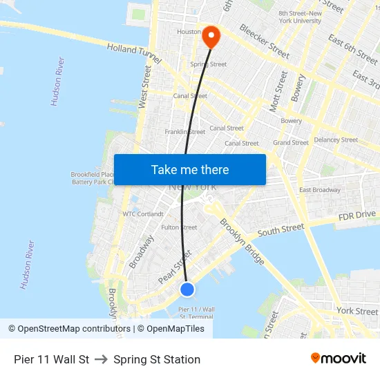 Pier 11 Wall St to Spring St Station map