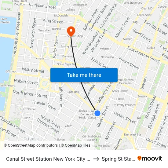 Canal Street Station New York City Subway to Spring St Station map