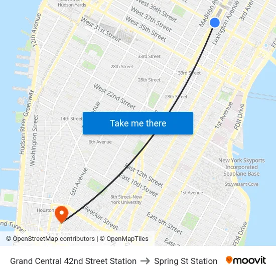 Grand Central 42nd Street Station to Spring St Station map