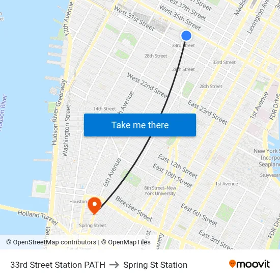 33rd Street Station PATH to Spring St Station map