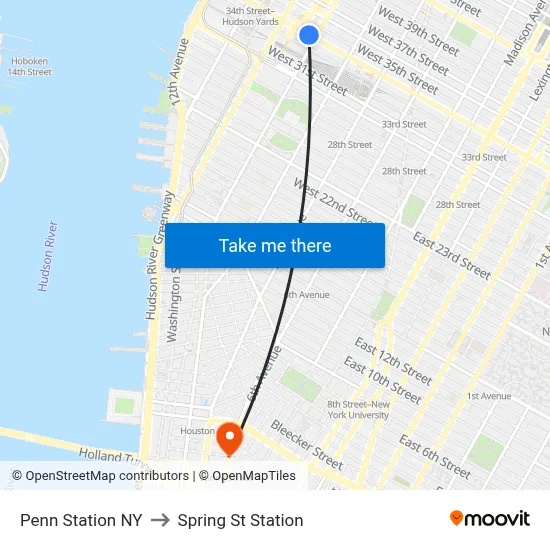 Penn Station NY to Spring St Station map