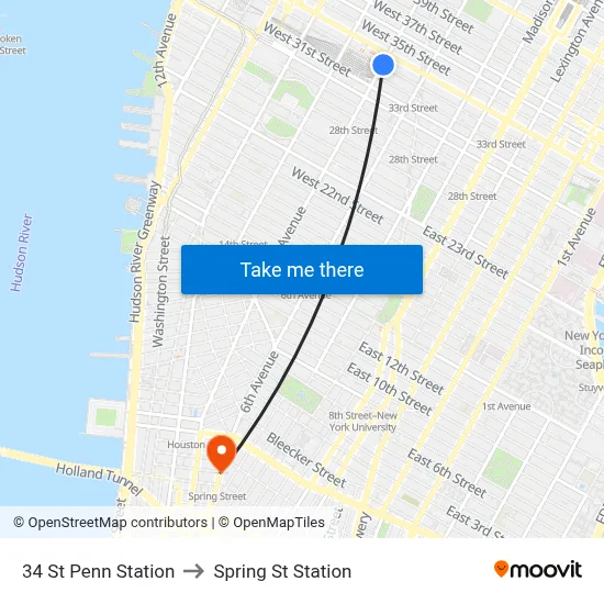 34 St Penn Station to Spring St Station map