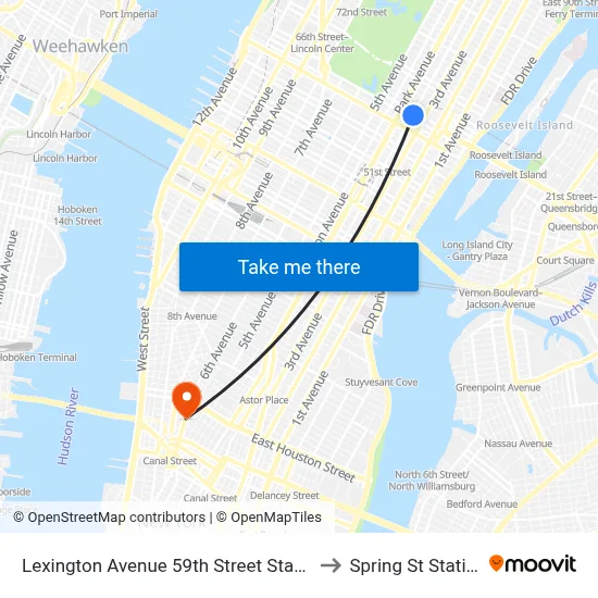 Lexington Avenue 59th Street Station to Spring St Station map