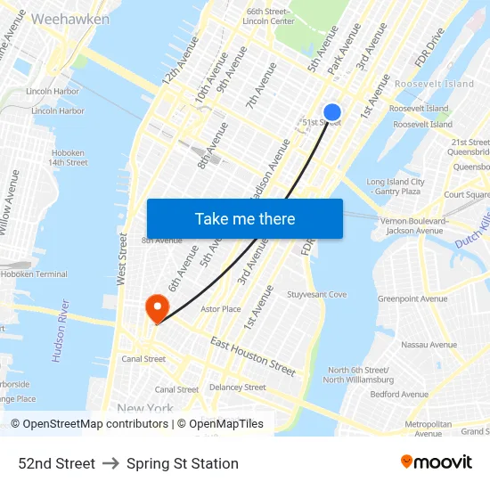 52nd Street to Spring St Station map