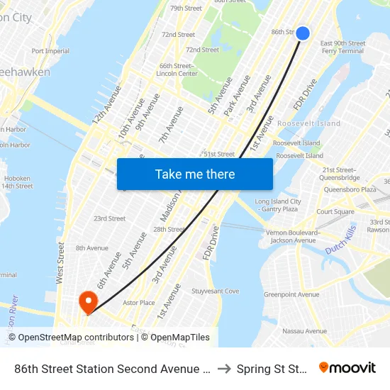 86th Street Station Second Avenue Subway to Spring St Station map