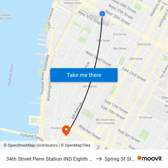 34th Street Penn Station IND Eighth Avenue Line to Spring St Station map