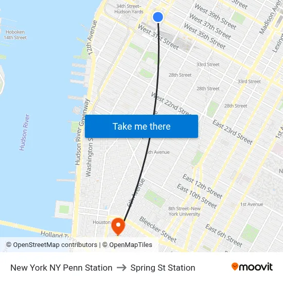 New York NY Penn Station to Spring St Station map