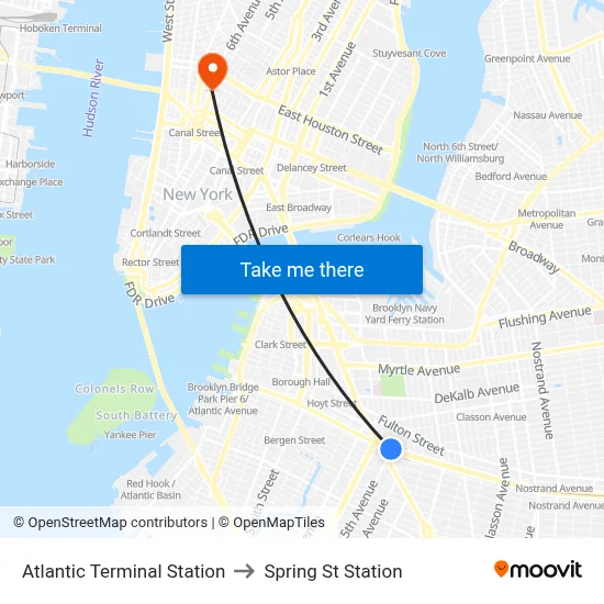 Atlantic Terminal Station to Spring St Station map