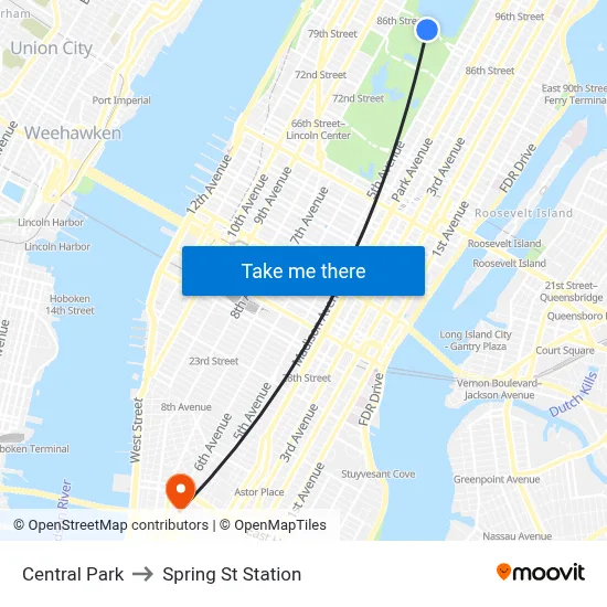 Central Park to Spring St Station map