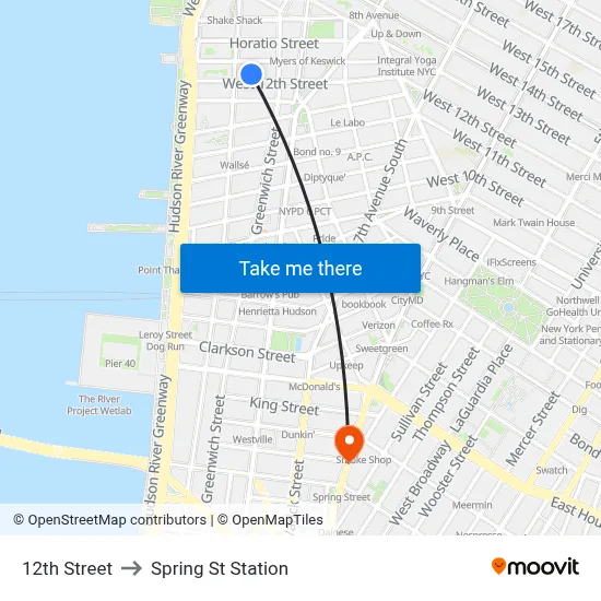 12th Street to Spring St Station map