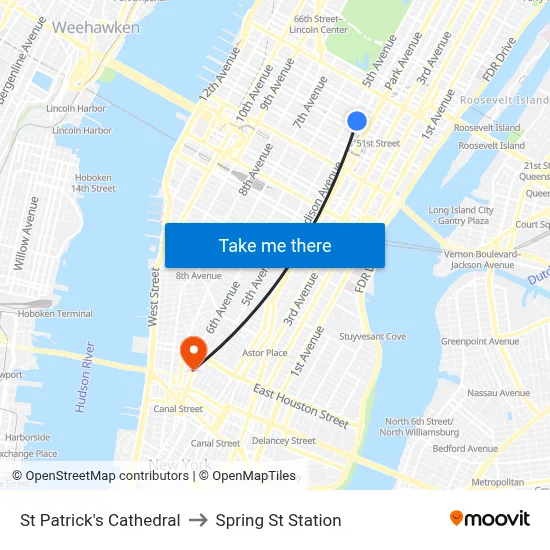 St Patrick's Cathedral to Spring St Station map