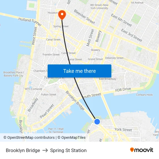 Brooklyn Bridge to Spring St Station map