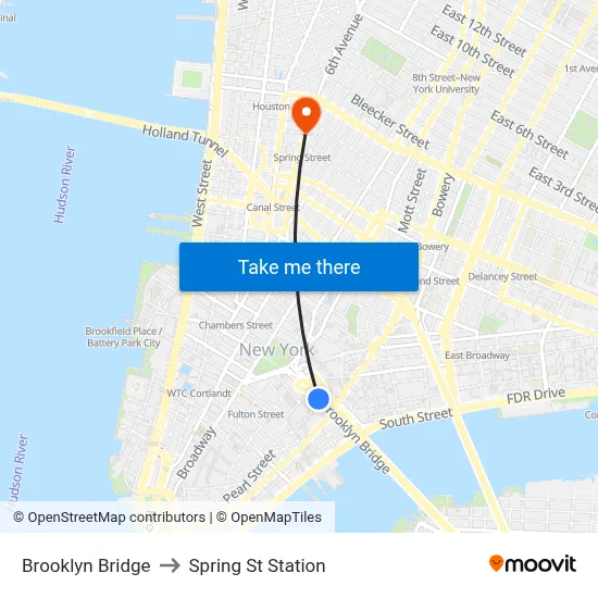 Brooklyn Bridge to Spring St Station map