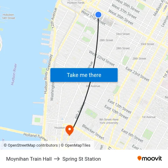 Moynihan Train Hall to Spring St Station map