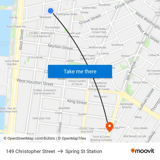 149 Christopher Street to Spring St Station map