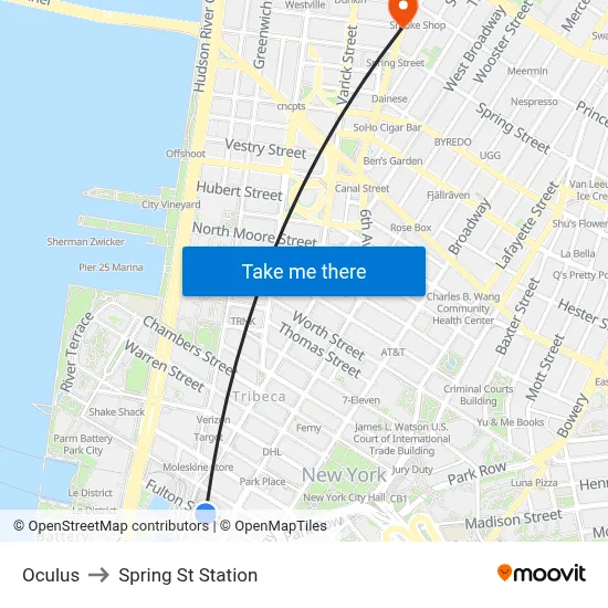 Oculus to Spring St Station map