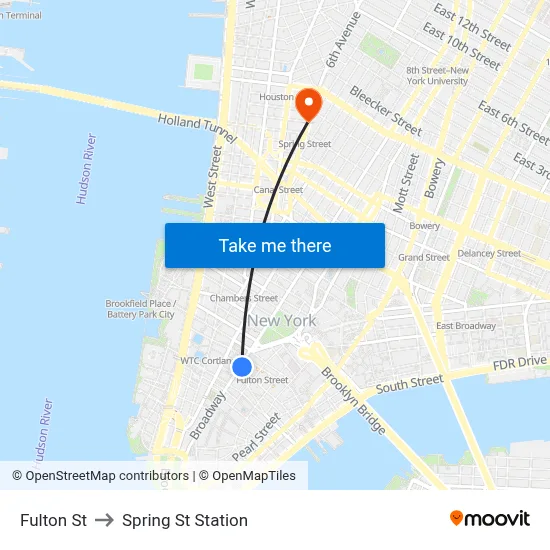 Fulton St to Spring St Station map